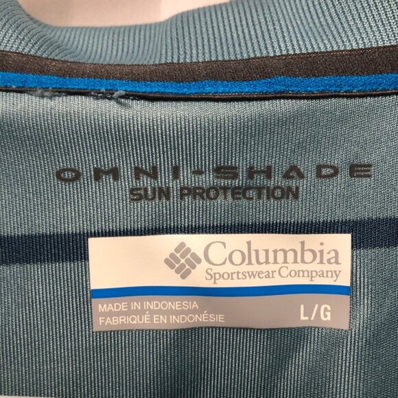 Columbia Omni Shade Polo Shirt Mens Large Blue Striped Short Sleeve Sun Protect - Picture 3 of 6